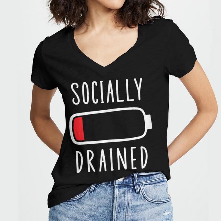 Introvert Socially Drained Battery Women's Jersey Short Sleeve Deep V-Neck Tshirt