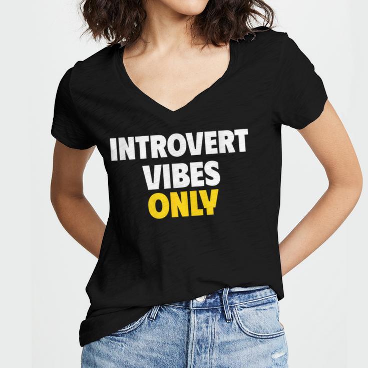 Introvert Vibes Only Women's Jersey Short Sleeve Deep V-Neck Tshirt Introvert Vibes Only Women's Jersey Short Sleeve Deep V-Neck Tshirt
