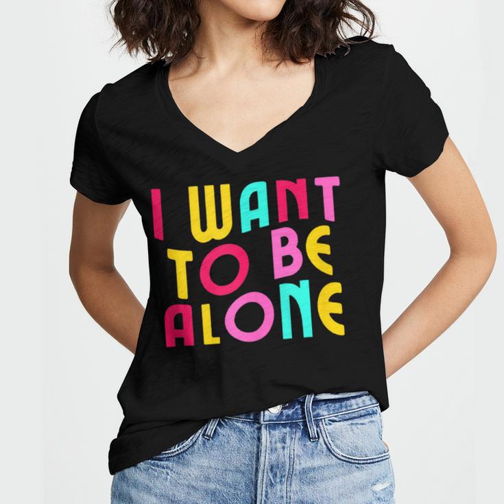 Introvert I Want To Be Alone Retro Wavy Women's Jersey Short Sleeve Deep V-Neck Tshirt Introvert I Want To Be Alone Retro Wavy Women's Jersey Short Sleeve Deep V-Neck Tshirt