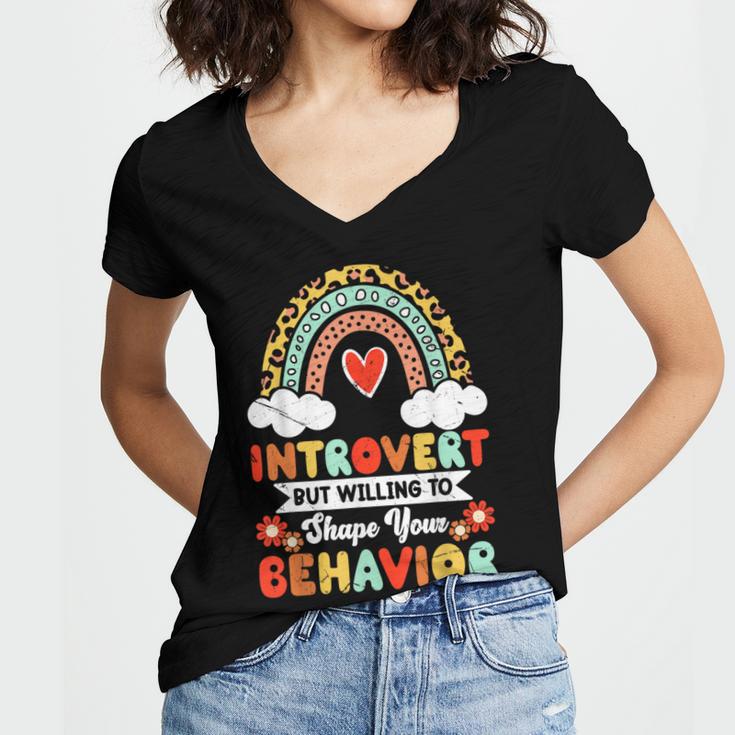 Introvert But Willing To Shape Your Behavior Women's Jersey Short Sleeve Deep V-Neck Tshirt