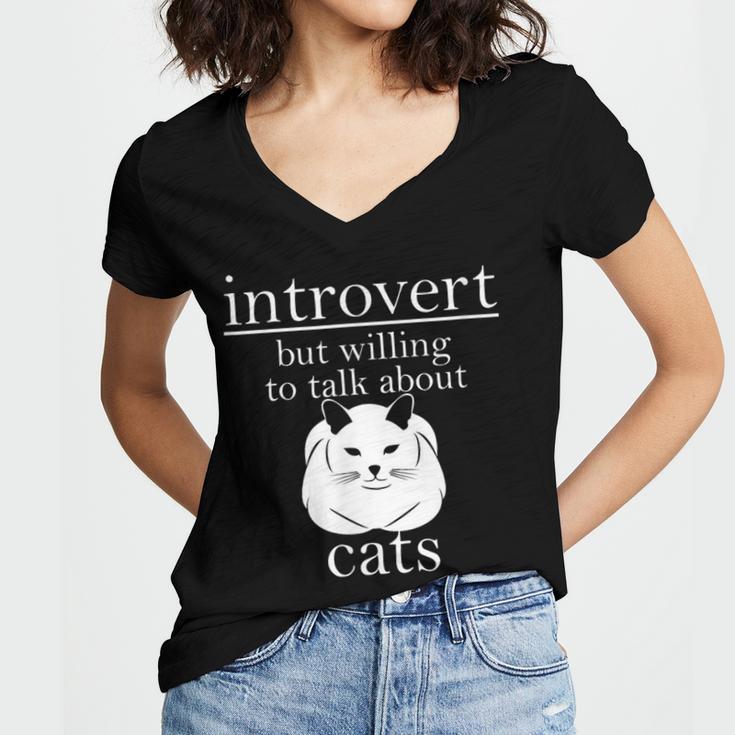 Introvert But Willing To Talk About Cats Women's Jersey Short Sleeve Deep V-Neck Tshirt