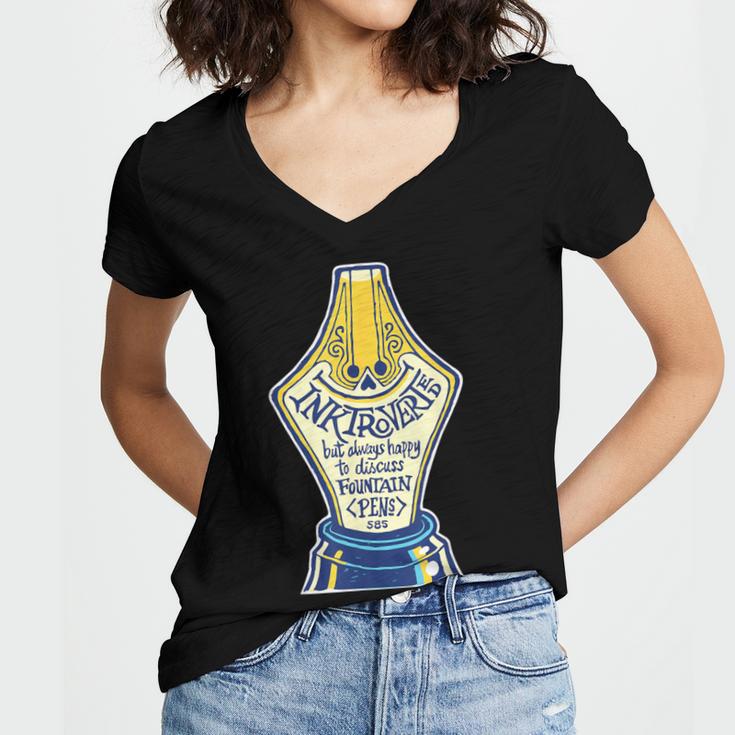 Introverted Fountain Pen Enthusiast Smiling Face Women's Jersey Short Sleeve Deep V-Neck Tshirt Introverted Fountain Pen Enthusiast Smiling Face Women's Jersey Short Sleeve Deep V-Neck Tshirt