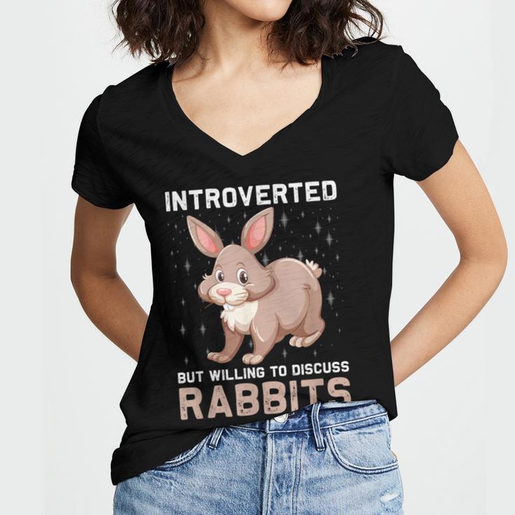 Introverted Rabbits Bunny Lover Rabbit Introvert Women's Jersey Short Sleeve Deep V-Neck Tshirt