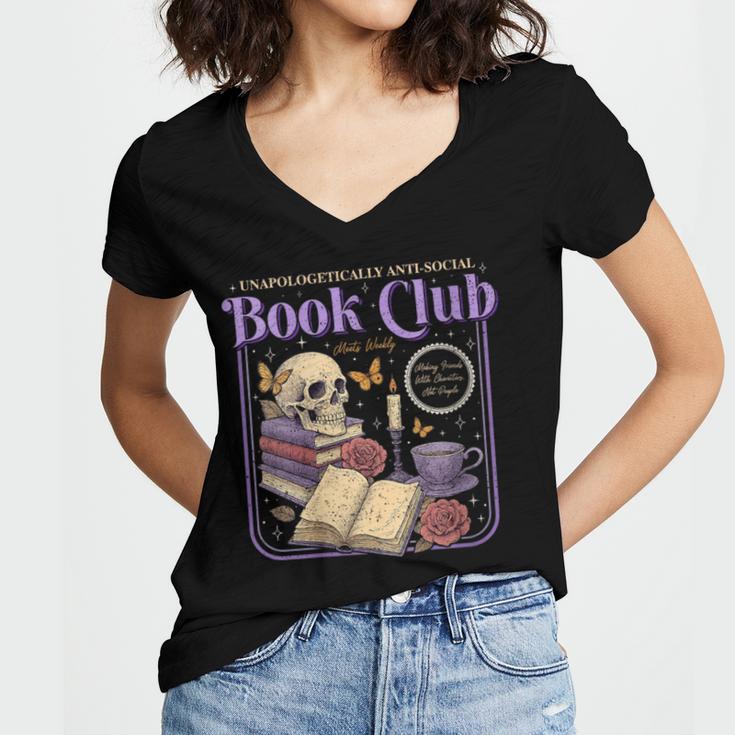 Introverted Romance Unapologetically Anti-Social Book Club Women's Jersey Short Sleeve Deep V-Neck Tshirt