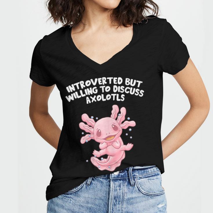 Introverted But Willing To Discuss Axolotl Salamander Women's Jersey Short Sleeve Deep V-Neck Tshirt