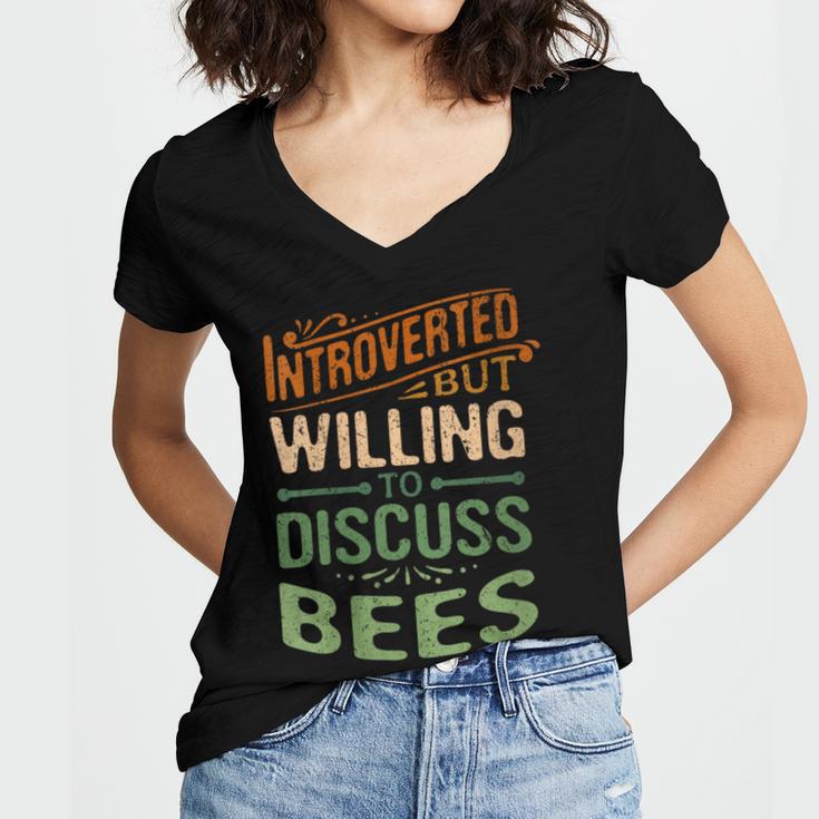 Introverted But Willing To Discuss Bees Animal Meme Women's Jersey Short Sleeve Deep V-Neck Tshirt