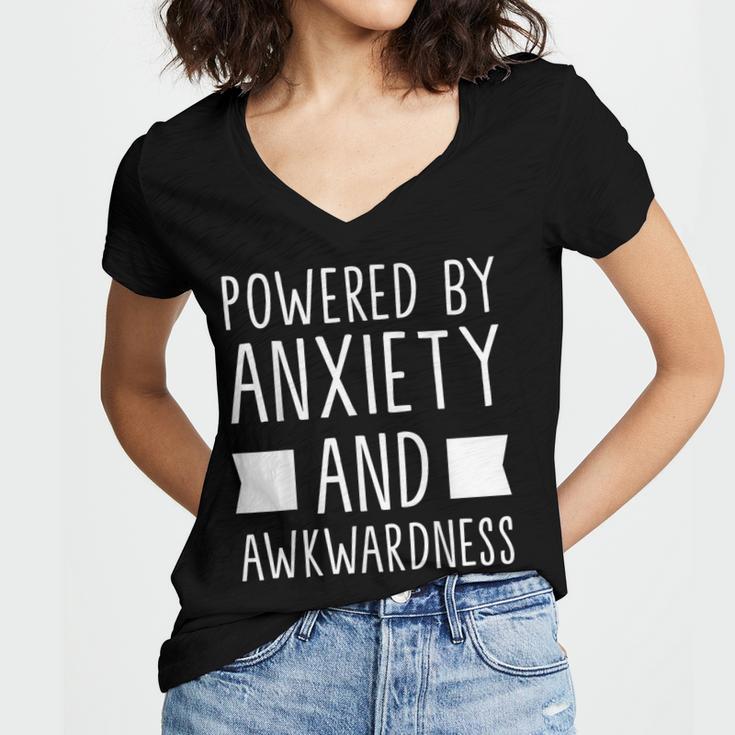 Introverts Social Anxiety Powered By Anxiety And Awkwardness Women's Jersey Short Sleeve Deep V-Neck Tshirt Introverts Social Anxiety Powered By Anxiety And Awkwardness Women's Jersey Short Sleeve Deep V-Neck Tshirt