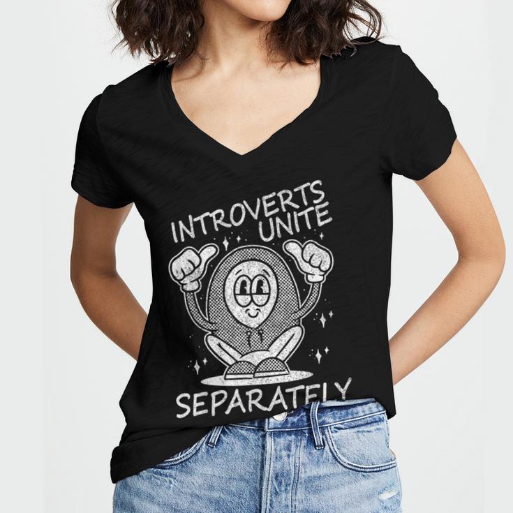 Introverts Unite Anti-Social Shy Person Joke Women's Jersey Short Sleeve Deep V-Neck Tshirt