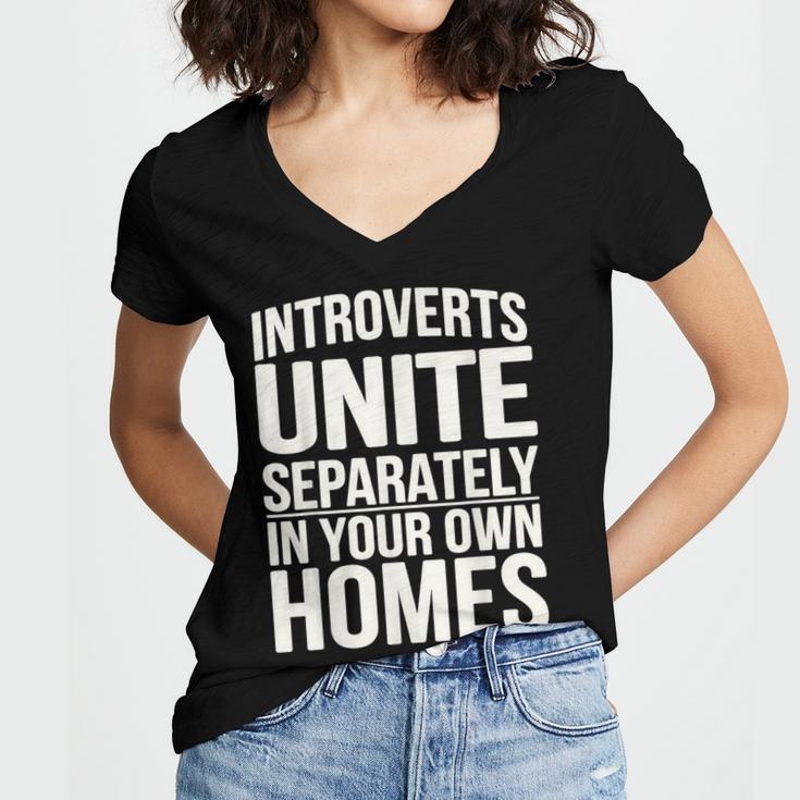 Introverts Unite Separately In Your Own Homes Women's Jersey Short Sleeve Deep V-Neck Tshirt