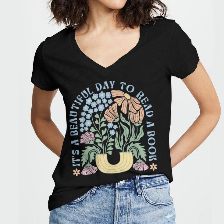 It's A Beautiful Day To Read A Book Librarian Book Lover Women's Jersey Short Sleeve Deep V-Neck Tshirt It's A Beautiful Day To Read A Book Librarian Book Lover Women's Jersey Short Sleeve Deep V-Neck Tshirt