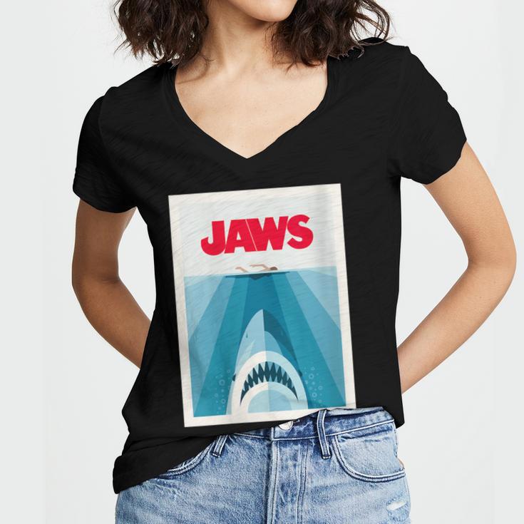 Jaws 2025 Classic Movie Nostalgia Women's Jersey Short Sleeve Deep V-Neck Tshirt