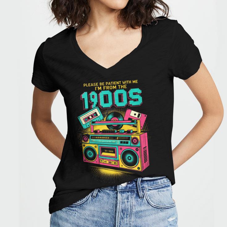 Joke 90s Please Be Patient With Me I'm From The 1900s Women's Jersey Short Sleeve Deep V-Neck Tshirt Joke 90s Please Be Patient With Me I'm From The 1900s Women's Jersey Short Sleeve Deep V-Neck Tshirt