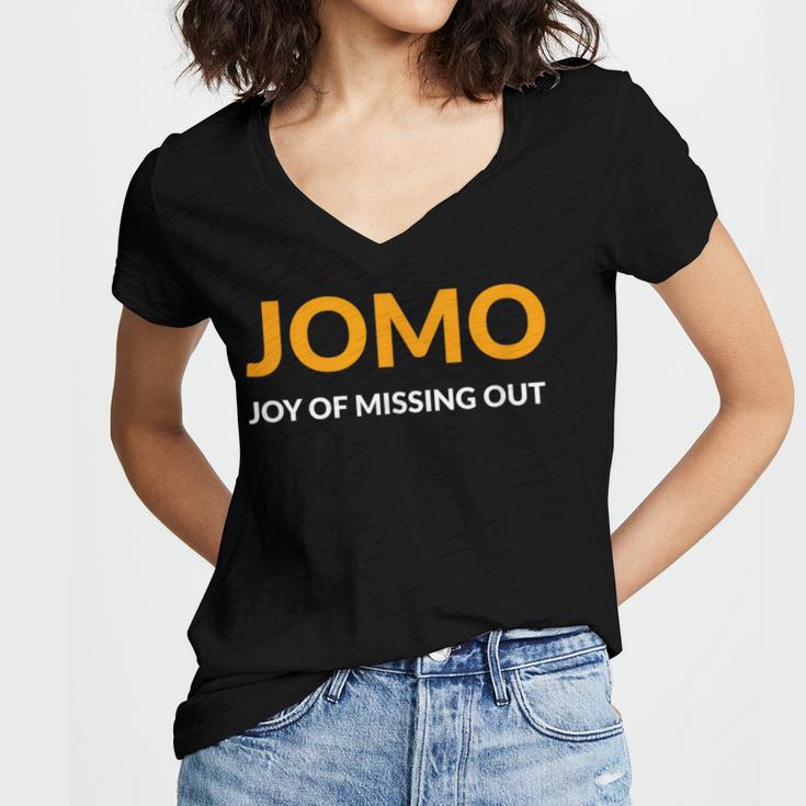 JOMO Joy Of Missing Out Introvert Women's Jersey Short Sleeve Deep V-Neck Tshirt JOMO Joy Of Missing Out Introvert Women's Jersey Short Sleeve Deep V-Neck Tshirt