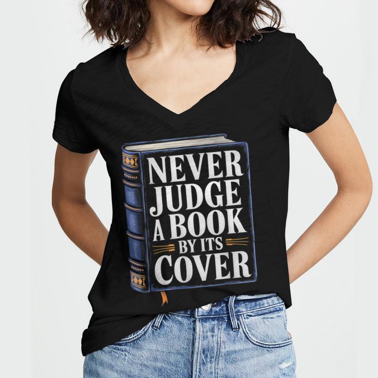 Never Judge a Book By Its Cover Women's Jersey Short Sleeve Deep V-Neck Tshirt Never Judge a Book By Its Cover Women's Jersey Short Sleeve Deep V-Neck Tshirt