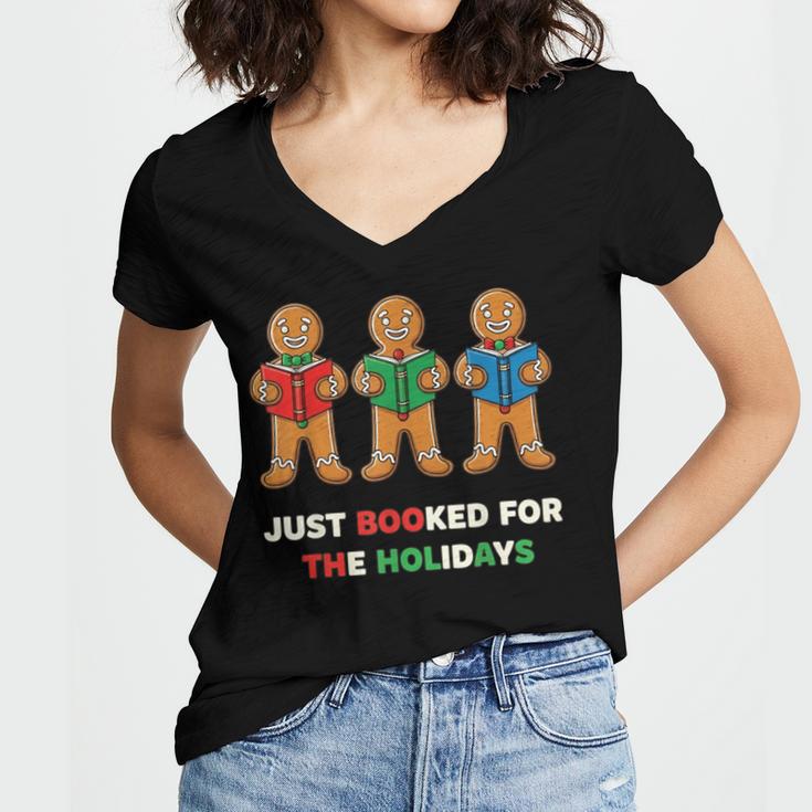 Just Booked For The Holidays Gingerbread Women's Jersey Short Sleeve Deep V-Neck Tshirt