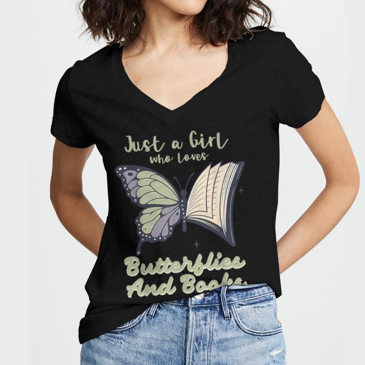 Just a Girl Who Loves Butterflies And Books Butterfly Women's Jersey Short Sleeve Deep V-Neck Tshirt Just a Girl Who Loves Butterflies And Books Butterfly Women's Jersey Short Sleeve Deep V-Neck Tshirt