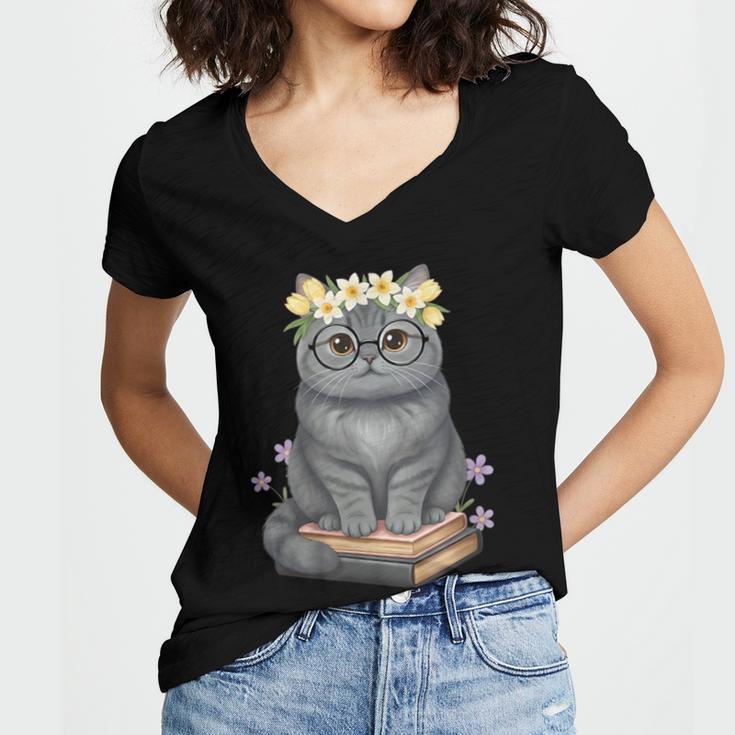 Just A Girl Who Loves Cats & Books Bookish Women Women's Jersey Short Sleeve Deep V-Neck Tshirt Just A Girl Who Loves Cats & Books Bookish Women Women's Jersey Short Sleeve Deep V-Neck Tshirt