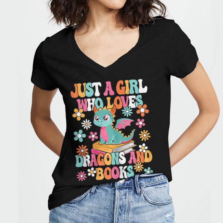 Just A Girl Who Loves Dragons And Books Reading Bookworm Women's Jersey Short Sleeve Deep V-Neck Tshirt Just A Girl Who Loves Dragons And Books Reading Bookworm Women's Jersey Short Sleeve Deep V-Neck Tshirt