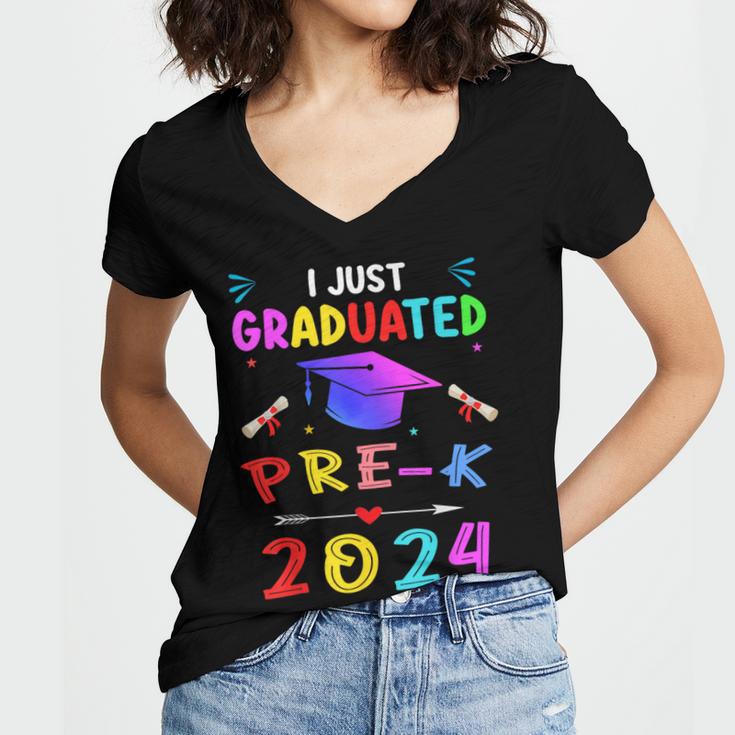 I Just Graduated Pre k Graduation 2024 Pre-Kindergarten Women's Jersey Short Sleeve Deep V-Neck Tshirt