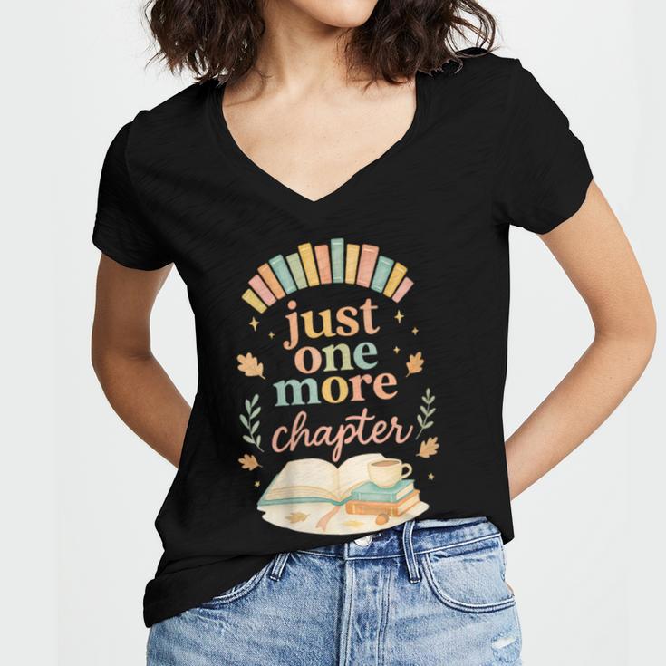 Just One More Chapter Cozy Book Lover Reading & Coffee Women's Jersey Short Sleeve Deep V-Neck Tshirt Just One More Chapter Cozy Book Lover Reading & Coffee Women's Jersey Short Sleeve Deep V-Neck Tshirt