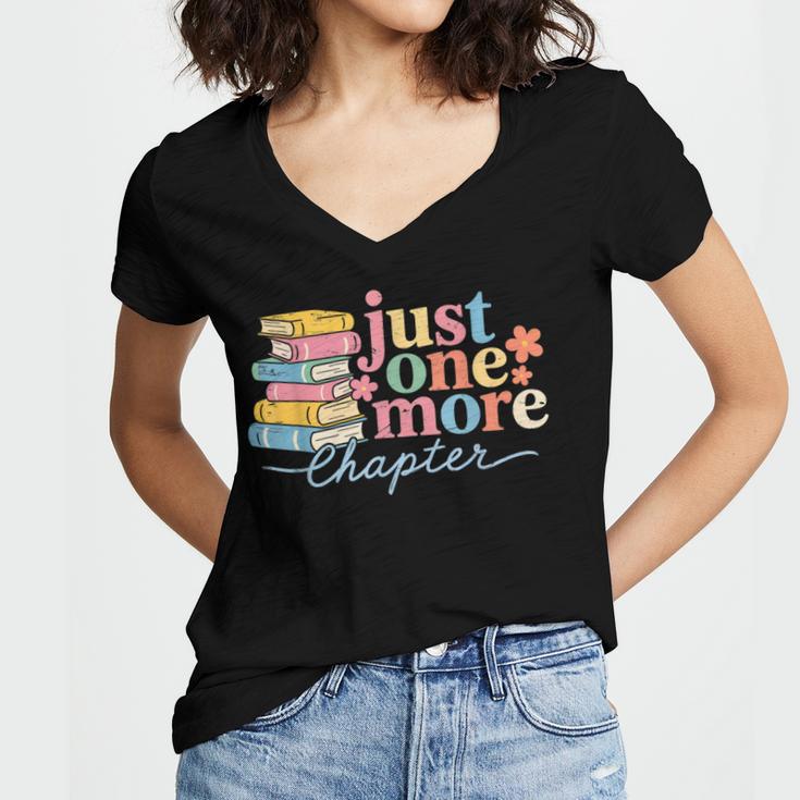 Just One More Chapter Floral Book Reading Teacher Bookworm Women's Jersey Short Sleeve Deep V-Neck Tshirt Just One More Chapter Floral Book Reading Teacher Bookworm Women's Jersey Short Sleeve Deep V-Neck Tshirt