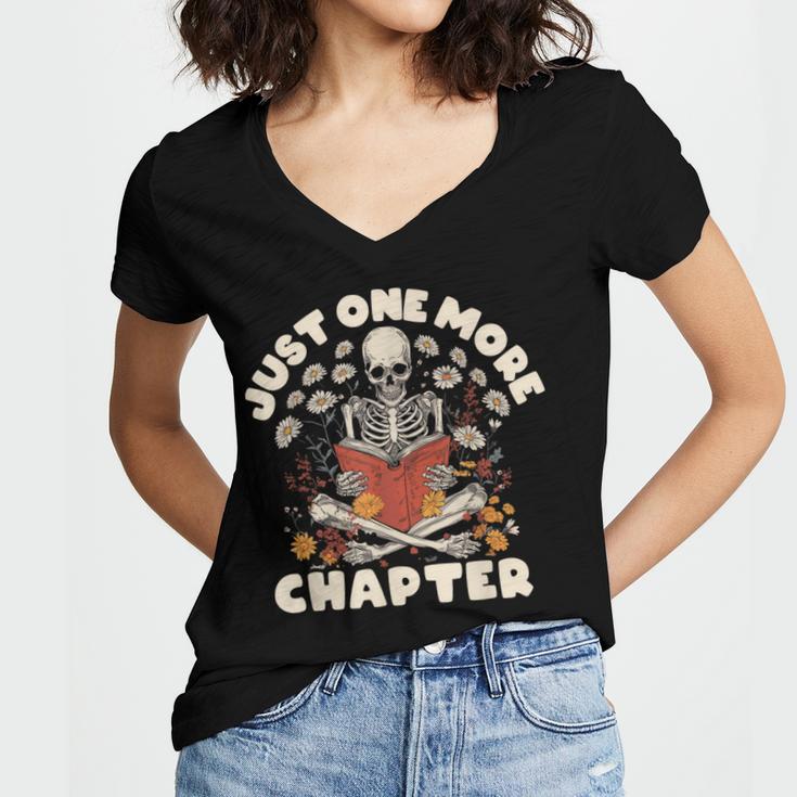 Just One More Chapter Skeleton Reading Book Lover Women's Jersey Short Sleeve Deep V-Neck Tshirt Just One More Chapter Skeleton Reading Book Lover Women's Jersey Short Sleeve Deep V-Neck Tshirt