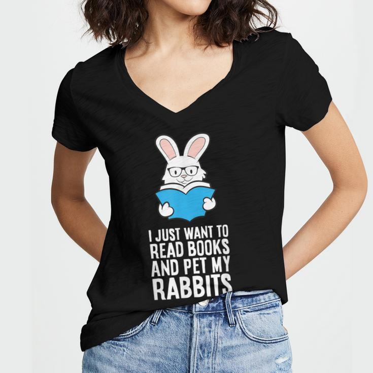 I Just Want To Read Books And Pet My Rabbit Women's Jersey Short Sleeve Deep V-Neck Tshirt
