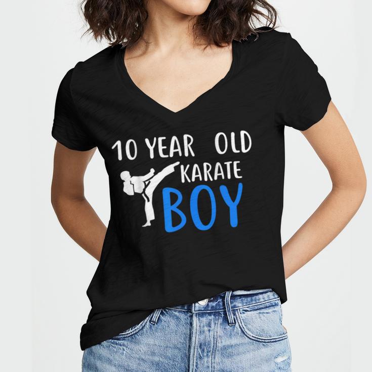 Karate Boy 10 Year Old Kids Shirt Graduation Women's Jersey Short Sleeve Deep V-Neck Tshirt