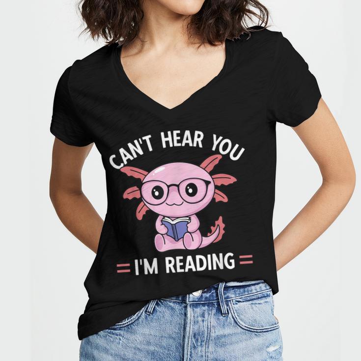 Kawaii Axolotl Can't Hear You I'm Reading Book Lover Women's Jersey Short Sleeve Deep V-Neck Tshirt Kawaii Axolotl Can't Hear You I'm Reading Book Lover Women's Jersey Short Sleeve Deep V-Neck Tshirt