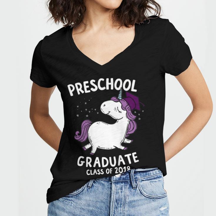 Kids Class Of 2018 Unicorn Preschool Graduation For Girls Women's Jersey Short Sleeve Deep V-Neck Tshirt