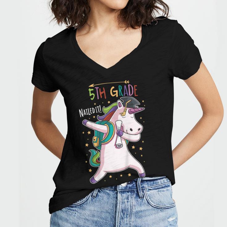 Kids Dabbing Unicorn Graduation 5th Grade Class Of 2019 Women's Jersey Short Sleeve Deep V-Neck Tshirt