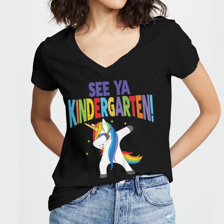 Kids Dabbing Unicorn Kindergarten Graduation See Ya Women's Jersey Short Sleeve Deep V-Neck Tshirt