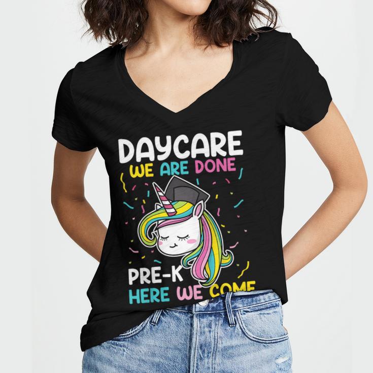 Kids Daycare Graduation Unicorn Last Day Of School Kids Women's Jersey Short Sleeve Deep V-Neck Tshirt