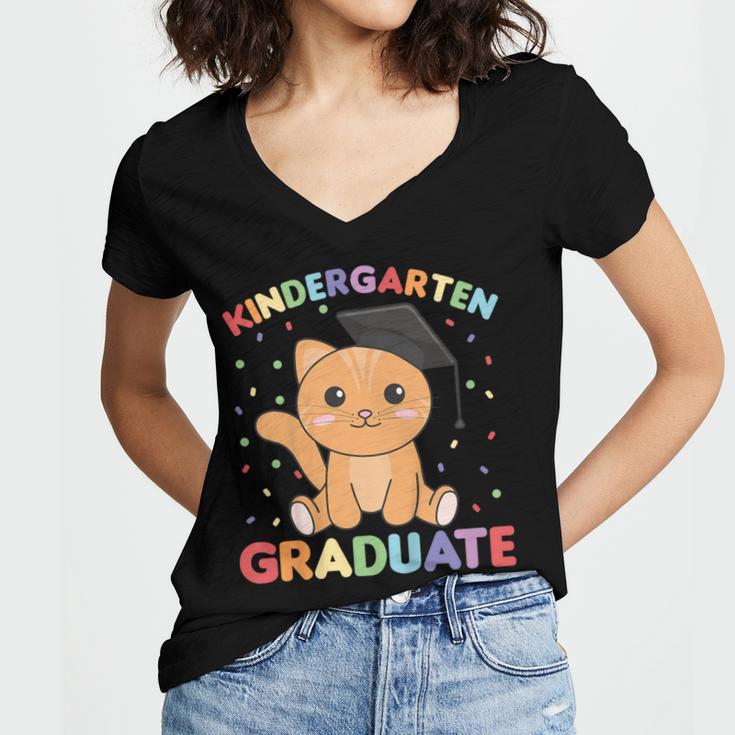 Kids Kindergarten Graduate Cat Graduation Women's Jersey Short Sleeve Deep V-Neck Tshirt Kids Kindergarten Graduate Cat Graduation Women's Jersey Short Sleeve Deep V-Neck Tshirt