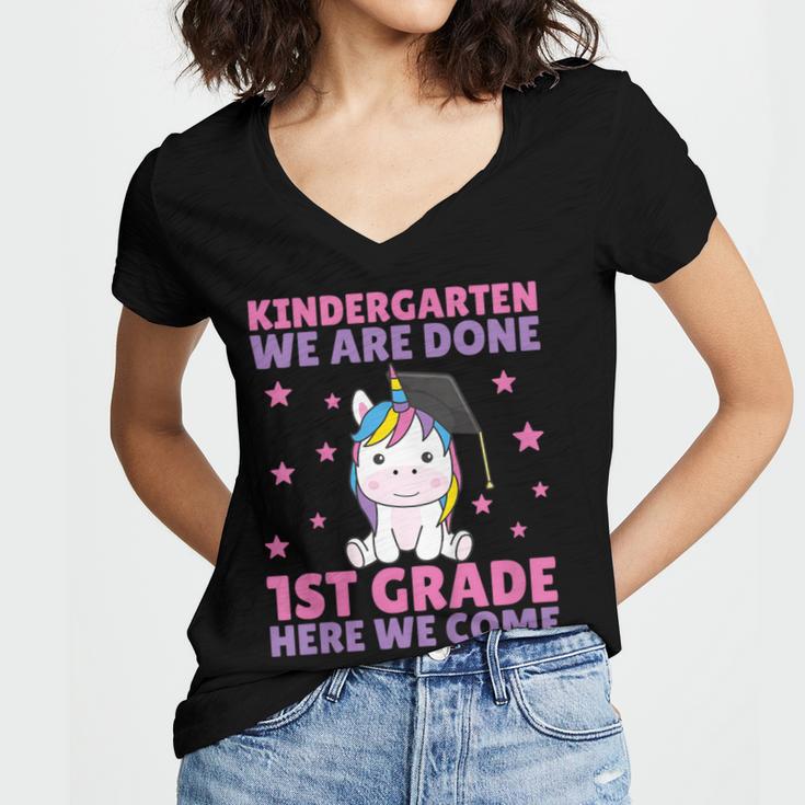 Kids Kindergarten Graduate Unicorn Graduation Women's Jersey Short Sleeve Deep V-Neck Tshirt