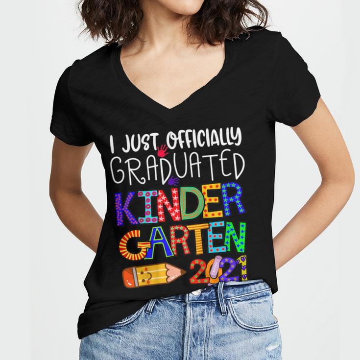 Kids Kindergarten Graduation Class Of 2021 Shirt I Just Graduated Women's Jersey Short Sleeve Deep V-Neck Tshirt