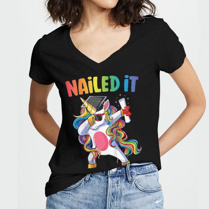Kids Kindergarten Graduation Shirt Unicorn Graduate Nailed It Women's Jersey Short Sleeve Deep V-Neck Tshirt