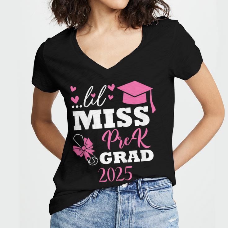 Kids Little Miss Pre-K Grad Preschool Prek Graduation 2025 Women's Jersey Short Sleeve Deep V-Neck Tshirt