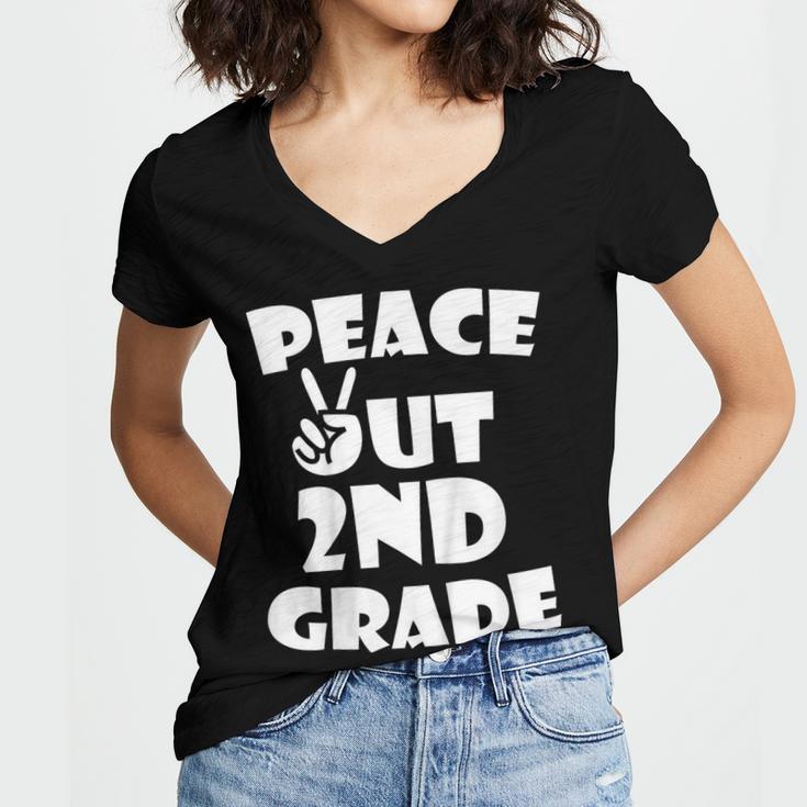 Kids Peace Out 2ND Grade For Graduation Women's Jersey Short Sleeve Deep V-Neck Tshirt