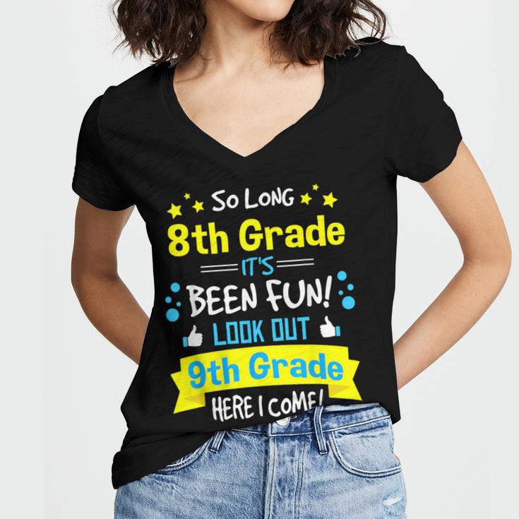 Kids So Long 8th Grade Graduation Here I Come 9th Grade Women's Jersey Short Sleeve Deep V-Neck Tshirt