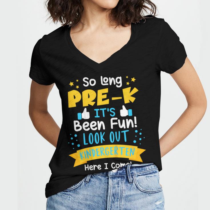 Kids So Long Pre-K Graduation 2025 School Kindergarten Here Come Women's Jersey Short Sleeve Deep V-Neck Tshirt