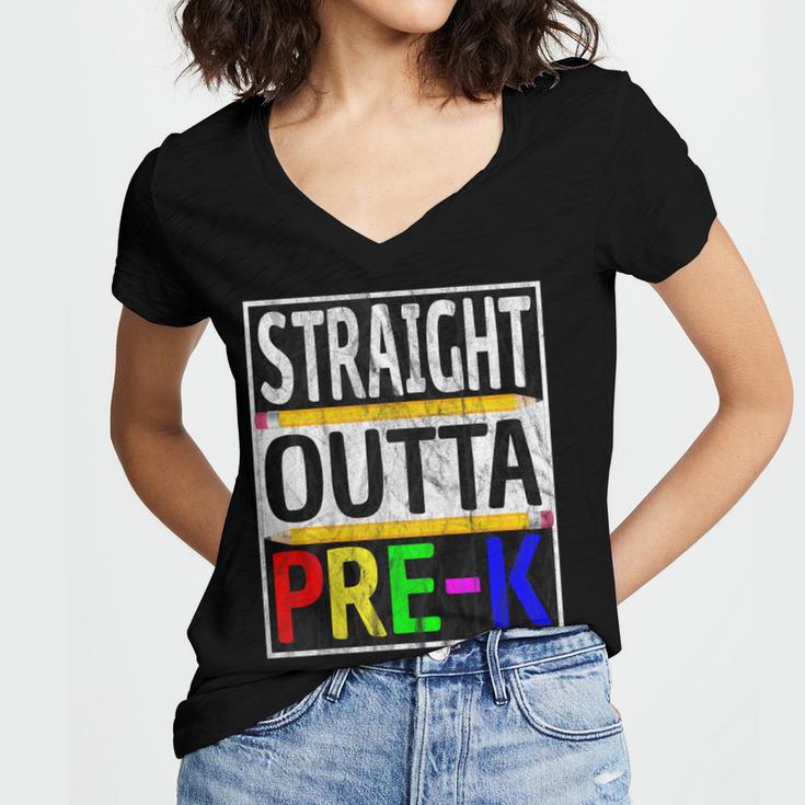 Kids Straight Outta Pre-K Graduation Women's Jersey Short Sleeve Deep V-Neck Tshirt