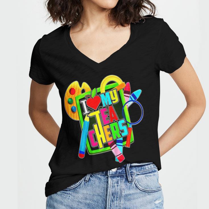 Kids Teens Graduation I Heart My Teachers I Love My Teachers Women's Jersey Short Sleeve Deep V-Neck Tshirt