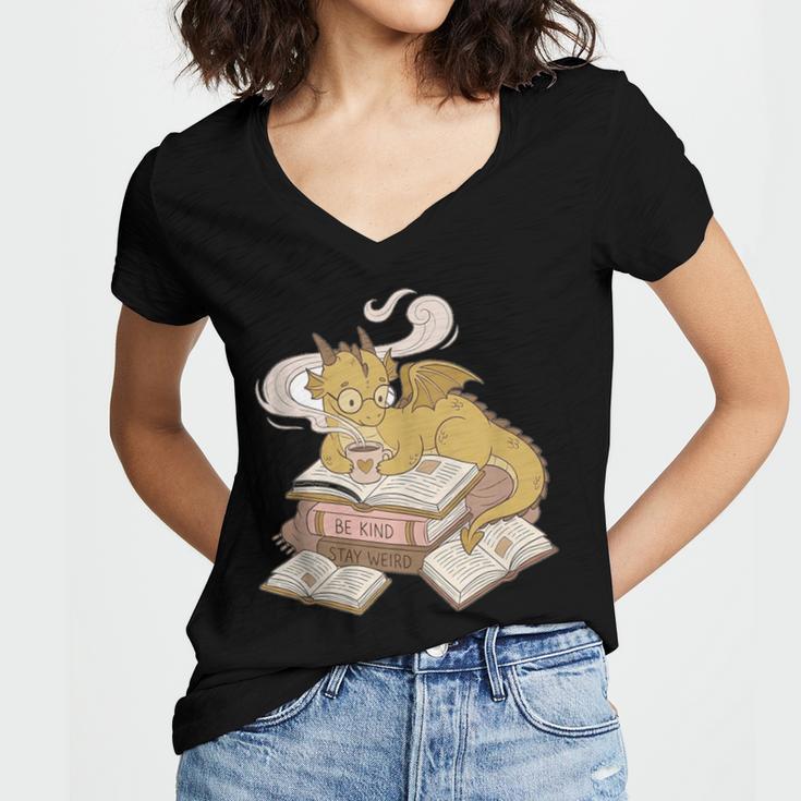 Be Kind Stay Weird Read Books Cute Dragon Women's Jersey Short Sleeve Deep V-Neck Tshirt Be Kind Stay Weird Read Books Cute Dragon Women's Jersey Short Sleeve Deep V-Neck Tshirt