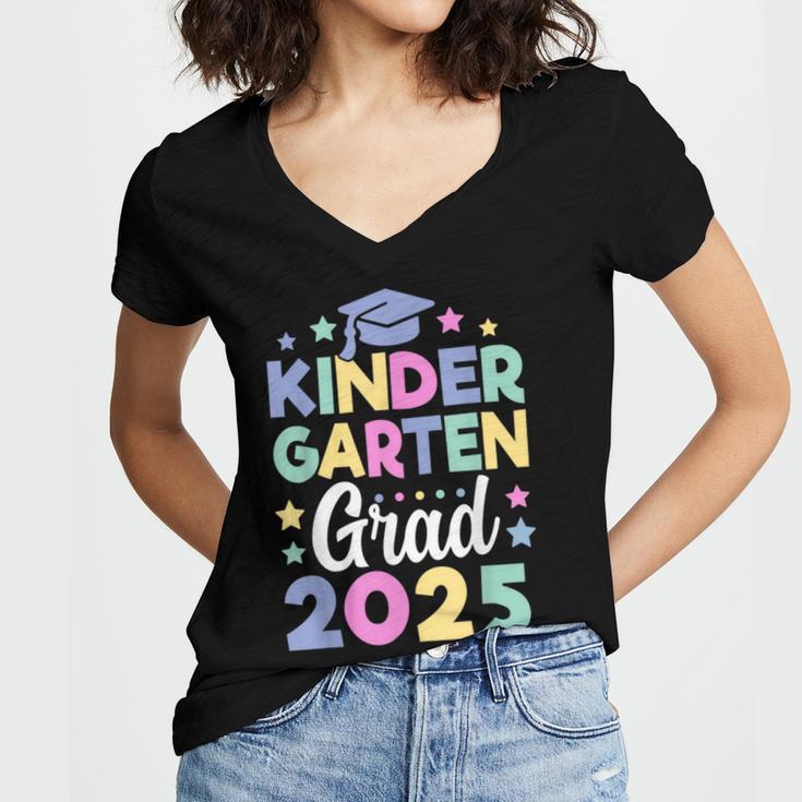 Kindergarten Graduation Kindergarten Grad Kid Girl Boy 2025 Women's Jersey Short Sleeve Deep V-Neck Tshirt