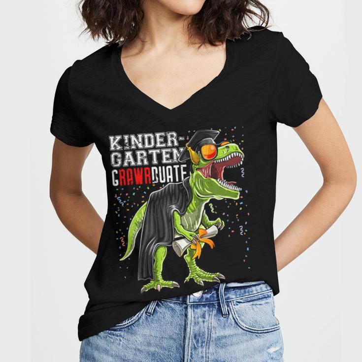 Kindergarten Grawrduate Dinosaur Graduation Cap Shirt Women's Jersey Short Sleeve Deep V-Neck Tshirt