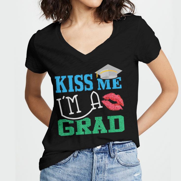 Kiss Me I'm A Grad 2018 Senior Graduation Women's Jersey Short Sleeve Deep V-Neck Tshirt