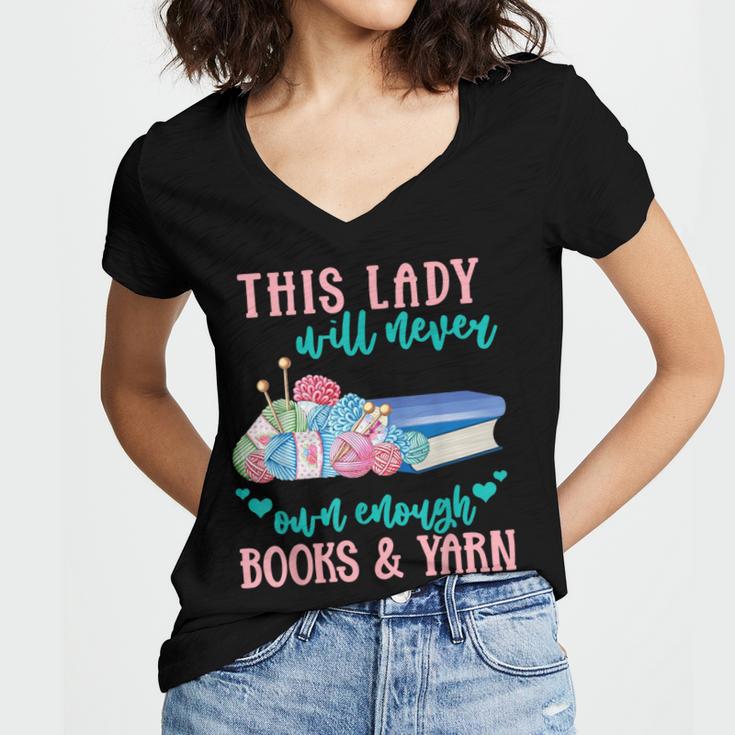 THIS LADY Will Never Own Enough BOOKS & YARN Women's Jersey Short Sleeve Deep V-Neck Tshirt THIS LADY Will Never Own Enough BOOKS & YARN Women's Jersey Short Sleeve Deep V-Neck Tshirt