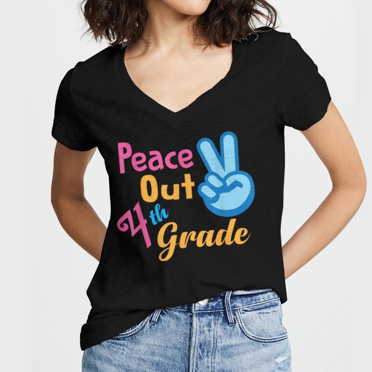 Last Day Of School Peace Out Grade 4 Graduation Kids Women's Jersey Short Sleeve Deep V-Neck Tshirt