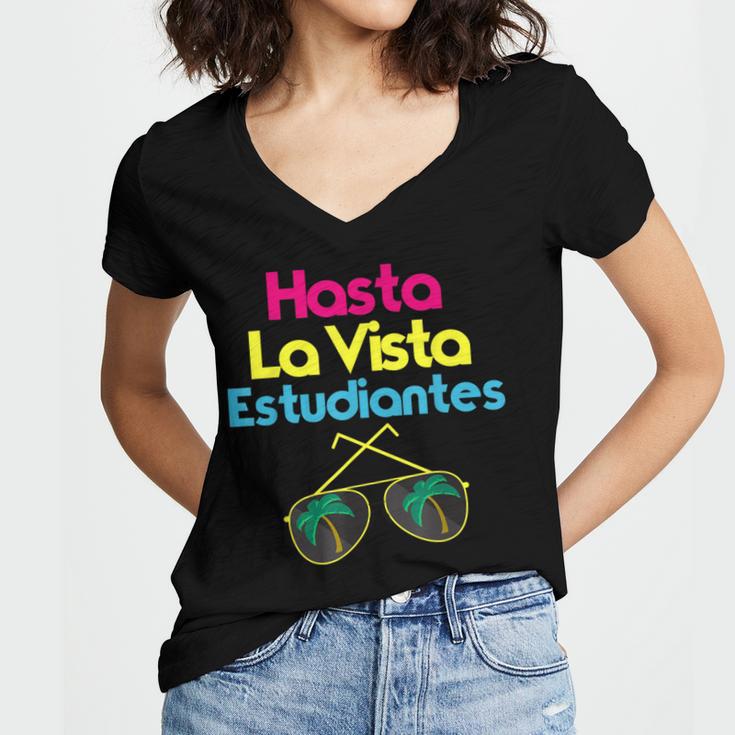 Last Day Of School Spanish Teacher Graduation T-Shirt Women's Jersey Short Sleeve Deep V-Neck Tshirt